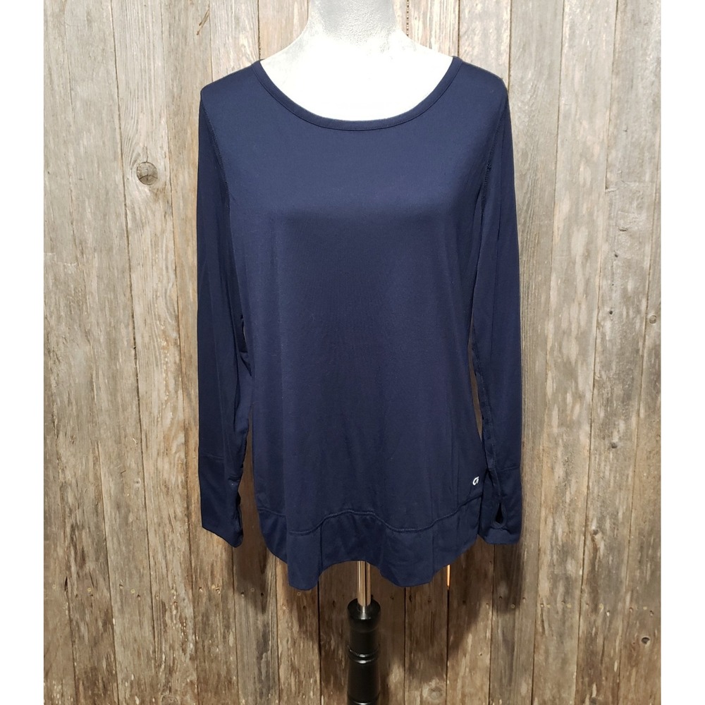 Gap Fit XL Tee Top Navy Blue Open Back LS Athletic Athleisure Casual Active